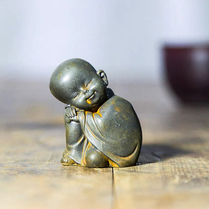 Small Meditating Monk Statue – Zen Desk Decoration for Mindful Living