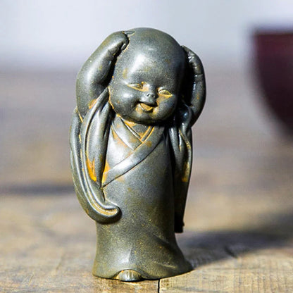 Small Meditating Monk Statue – Zen Desk Decoration for Mindful Living