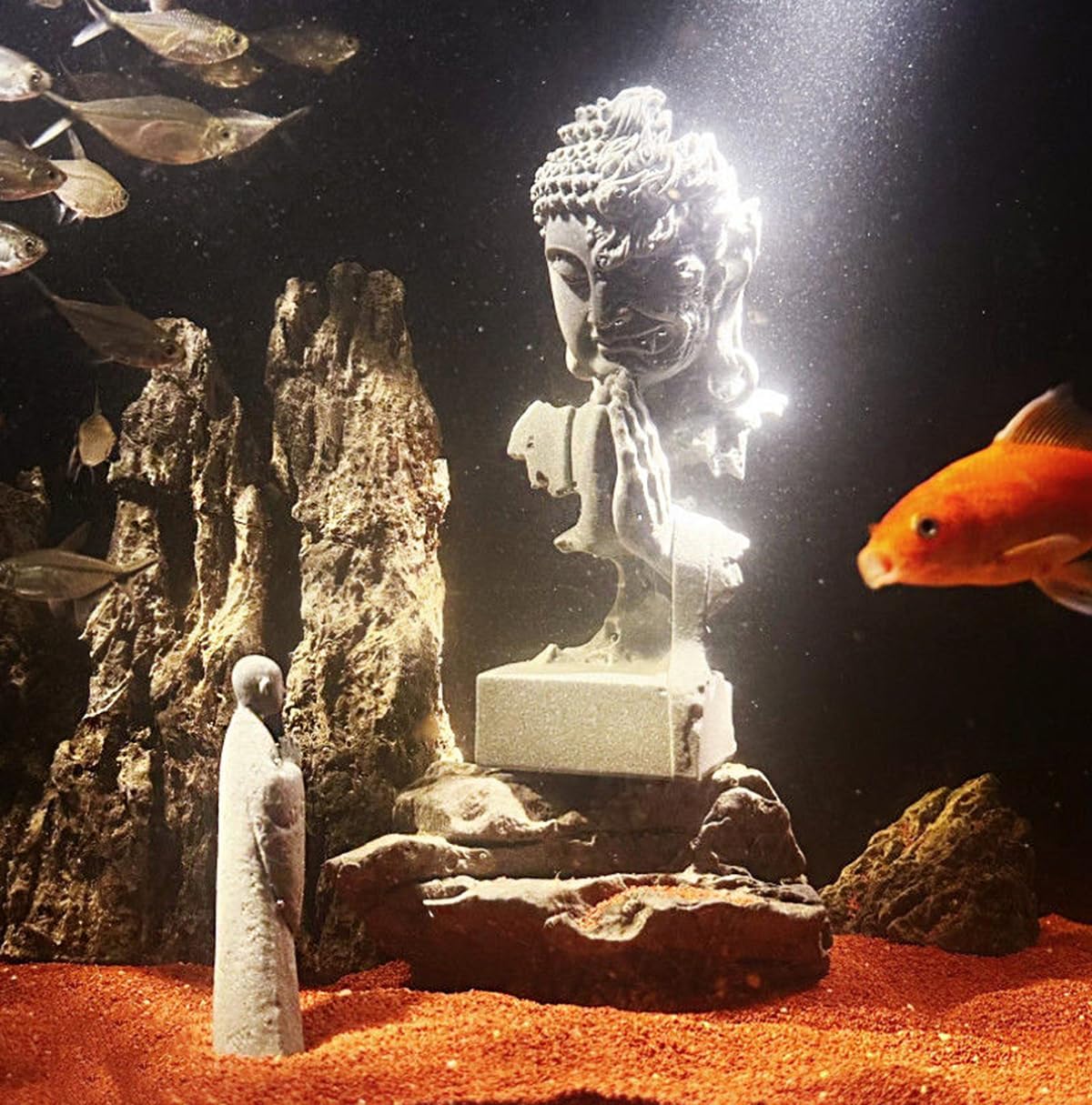 Harmony in Chaos: Dual-Faced Buddha Sculpture – Premium Sandstone Aquatic Zen Decor