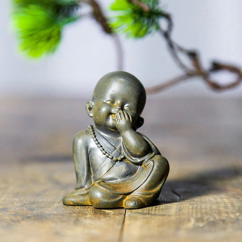 Small Meditating Monk Statue – Zen Desk Decoration for Mindful Living