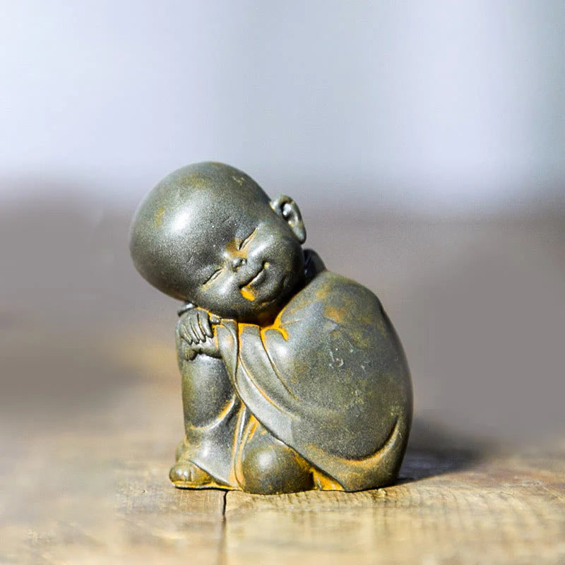 Small Meditating Monk Statue – Zen Desk Decoration for Mindful Living