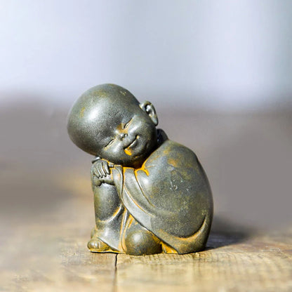 Small Meditating Monk Statue – Zen Desk Decoration for Mindful Living