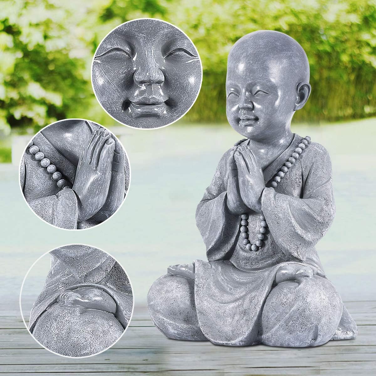 Side view of Zen baby Buddha statue meditation decor sculpture
