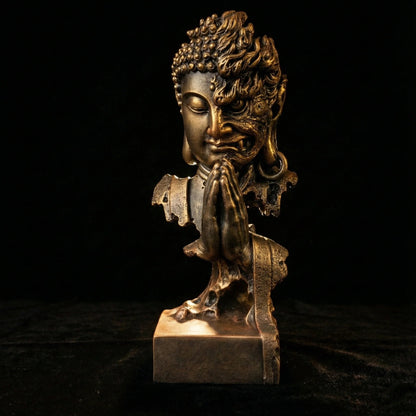Harmony in Chaos statue in premium bronze finish showing dual-faced Buddha design-1