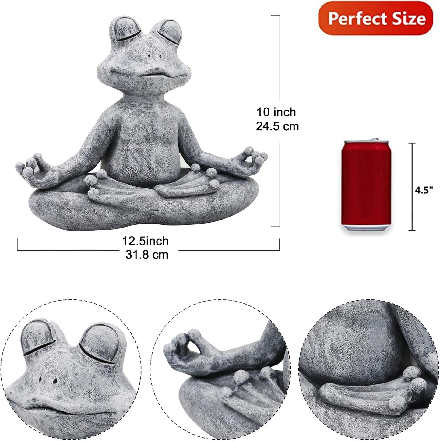 Front view of meditating frog Zen sculpture mindfulness decor statue
