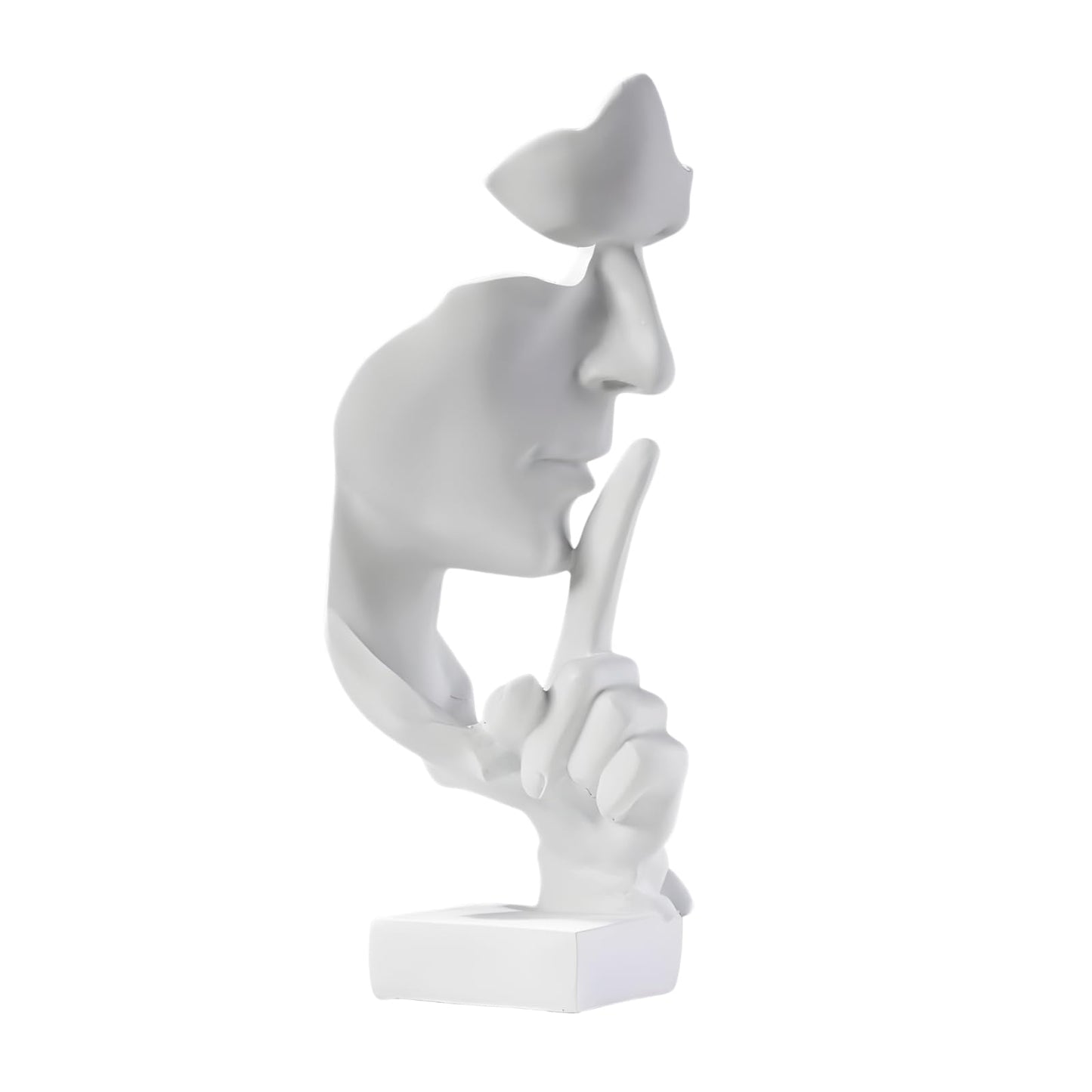 Front view of modern Zen thinker statue silence is gold meditation sculpture