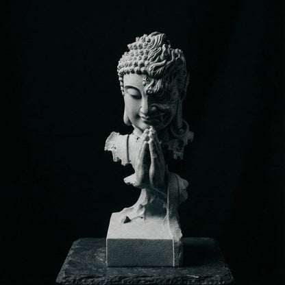 Minimalist Zen Shaolin quiet Sakyamuni statue in grey Qing sandstone for modern home decor-1