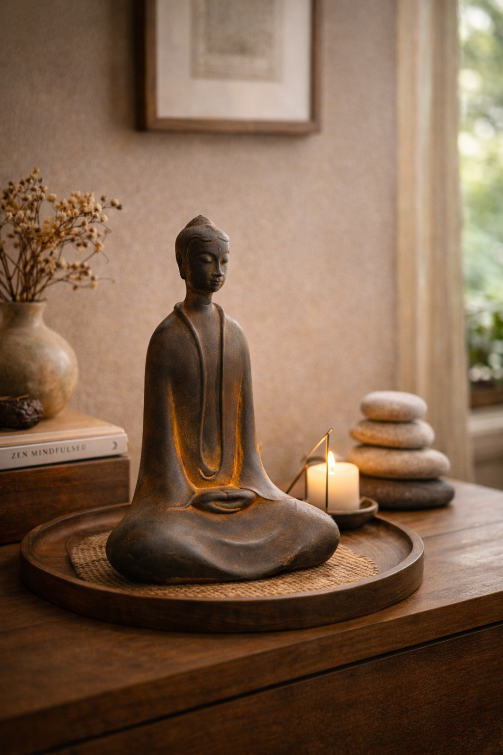 Zen Buddha statue for modern home decor – minimalist meditation sculpture bringing calm and balance to living spaces