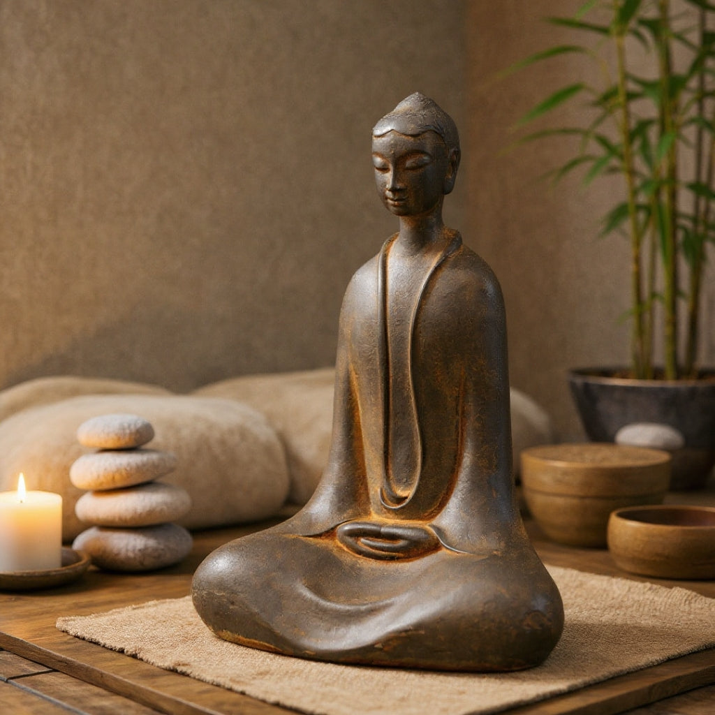 Modern Zen Buddha statue enhancing minimalist interior design with peaceful spiritual energy