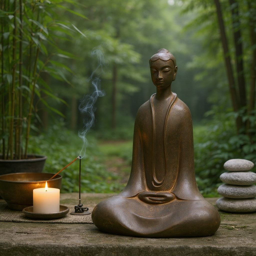 Modern Zen Buddha statue enhancing minimalist interior design with peaceful spiritual energy