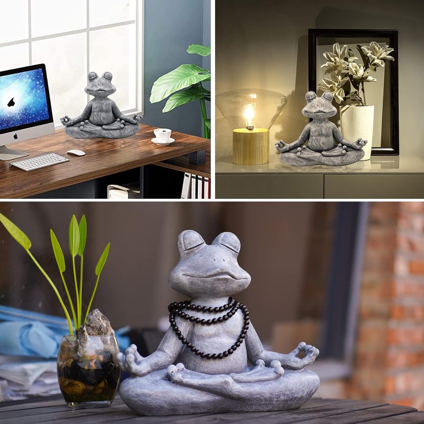 Close up detail of Zen meditating frog statue handcrafted sculpture