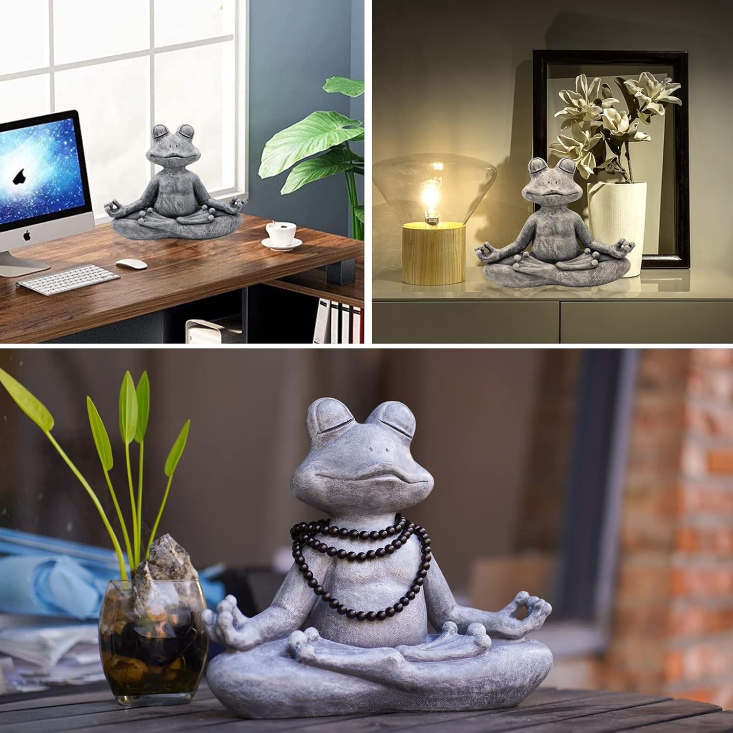 Close up detail of Zen meditating frog statue handcrafted sculpture
